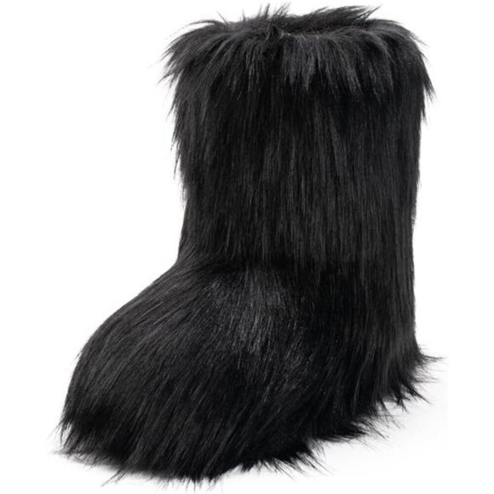 Womens Faux Fur Snow Boots Plush Warm Suede Winter Mid Calf Flat Shoes